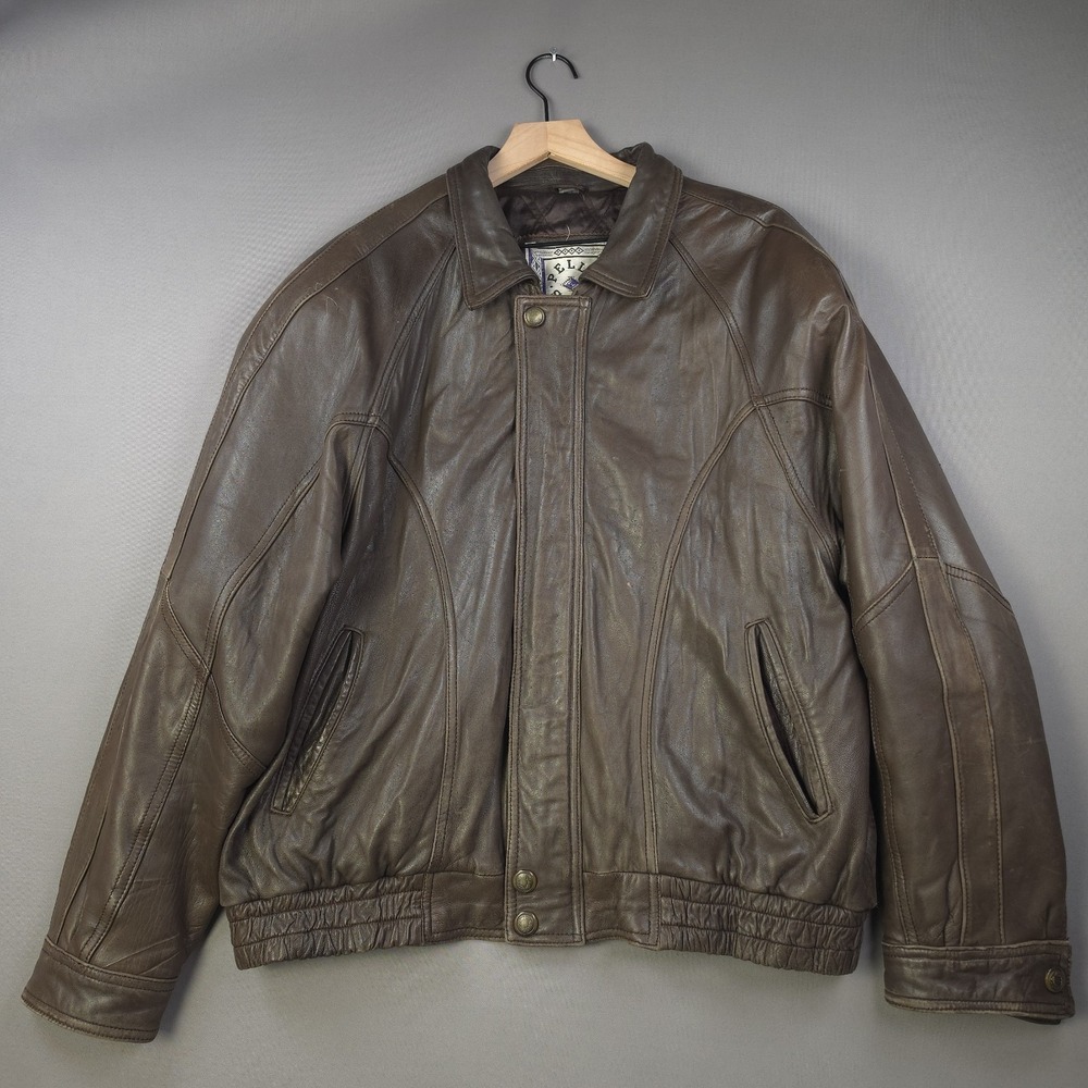 Vintage Pelle Sport Brown Leather Bomber Flight Jacket Mens XL Quilted Lined 90s